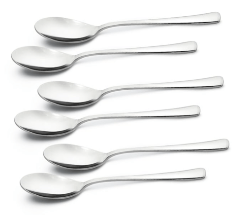 Bergner BE Essentials Lucia Stainless Steel 6 Pcs Dinner Spoon Set, 17.8cm Long Spoon, Modern Ergonomically Designed Premium Spoons for Home and Kitchen, Easy to Clean, 3mm Thickness - Silver